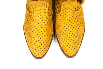 yellow boots shoot in studio