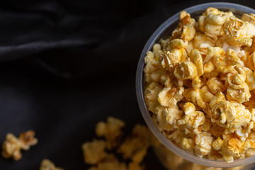 Popcorn in a large bucket.