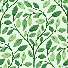 Leaf branch scallop seamless vector pattern