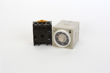 solid state time, multi range timer with socket isolate on white background.