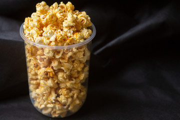 Popcorn in a large bucket.