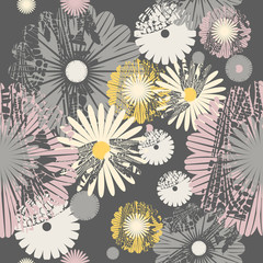 Stylish seamless pattern with decorative flowers - 336128975