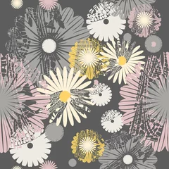 Wandcirkels aluminium Stylish seamless pattern with decorative flowers © da6kin