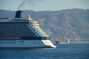 Modern Celebrity Cruises luxury cruiseship or cruise ship liner Celebrity Eclipse in bay of San...