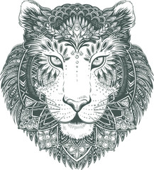 Vector Black and White Abstract Tiger Face Sketch Illustration