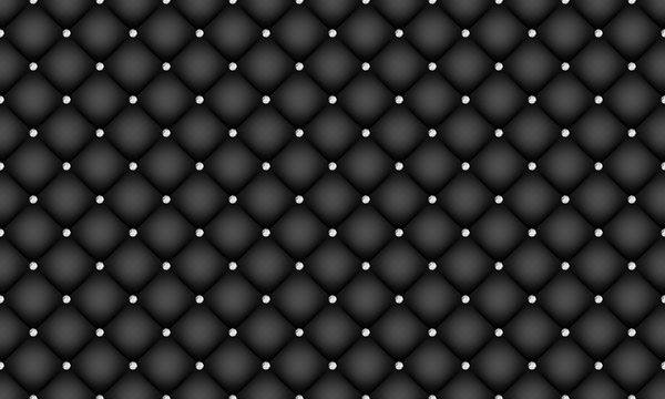 Black luxury seamless pattern. Elegant leather texture with diamond decoration.