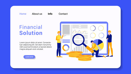 financial solution landing page template flat design vector illustration
