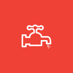 Water Tap Line Icon On Red Background. Red Flat Style Vector Illustration