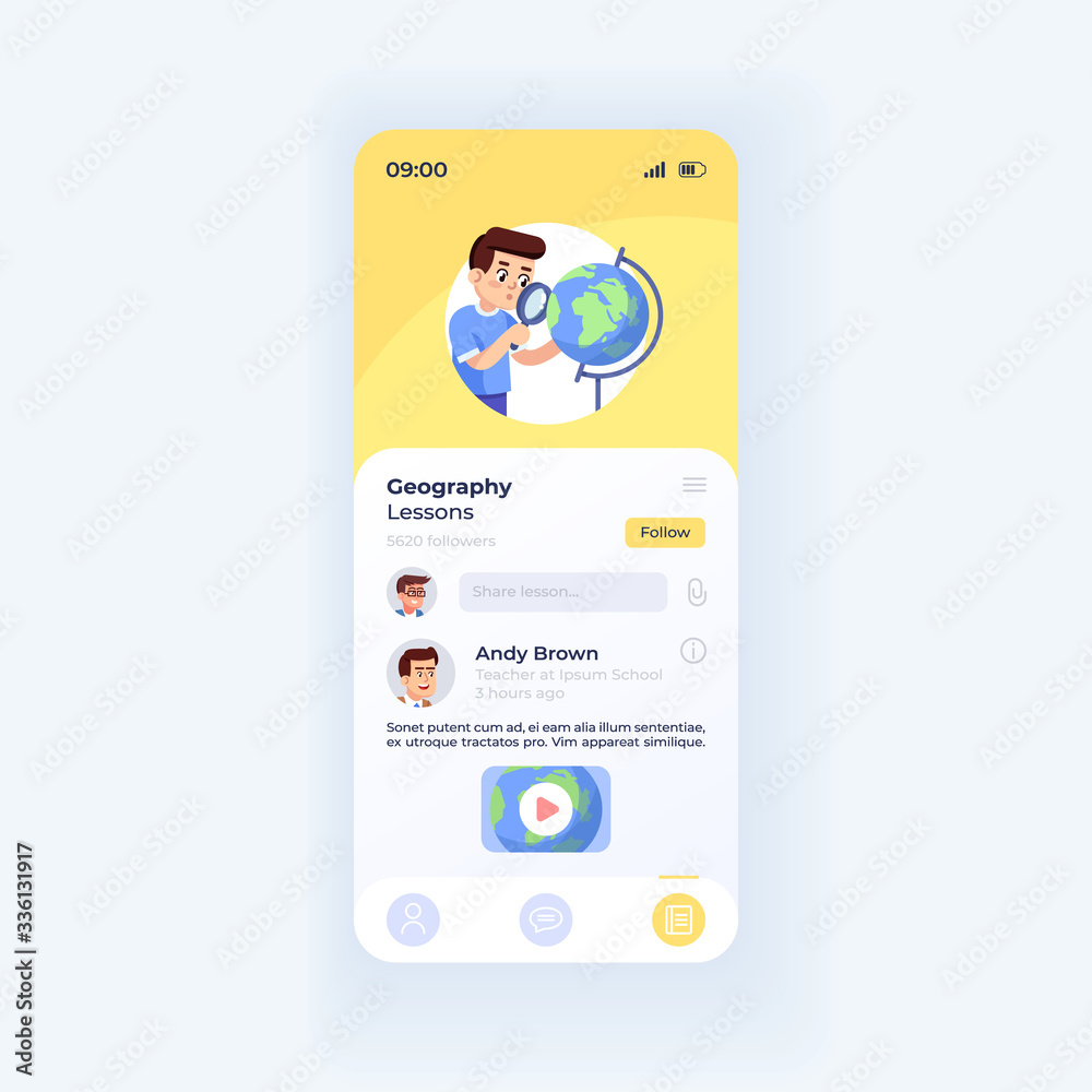 Wall mural internet education application smartphone interface vector template. mobile app page light theme des