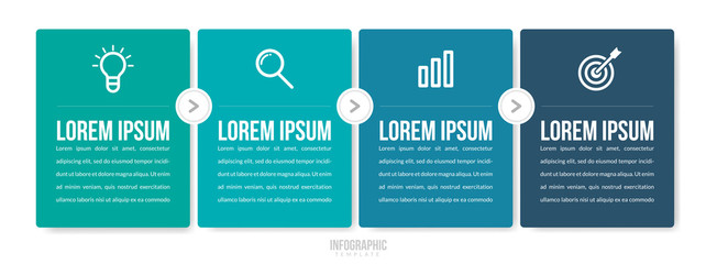 Minimal Business Infographics template. Timeline with 4 steps, options and marketing icons .Vector linear infographic with four conected elements. Can be use for presentation.