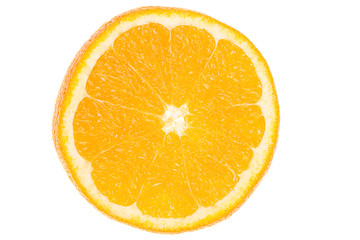 Macro close up photo of sliced orange  from above. Slice of juicy orange.