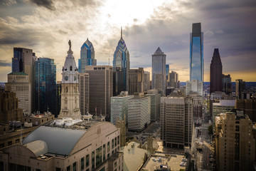 Fototapeta premium Aerial of Philadelphia Sunset During Coronavirus Pandemic