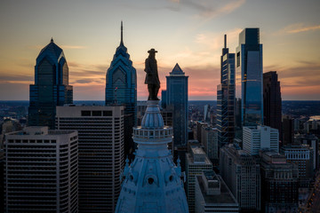 Aerial of Philadelphia Sunset During Coronavirus Pandemic