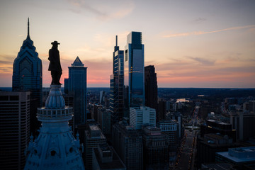 Aerial of Philadelphia Sunset During Coronavirus Pandemic