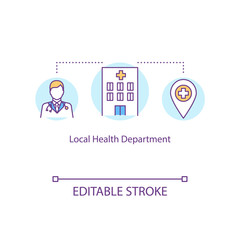Local health department concept icon. Hospital with doctors. Clinic location. Healthcare center. Quarantine idea thin line illustration. Vector isolated outline RGB color drawing. Editable stroke