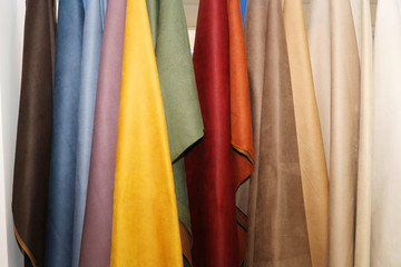 Fashion industry colorful material samples