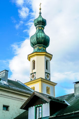 Sankt Gilgen, Salzkammergut / Austria - August 2011: Bell tower of the Parish Church of Saint Egidius