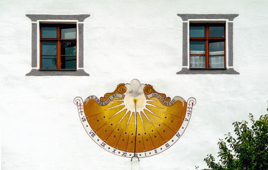 Traunkirchen, Upper Austria / Austria - August 2011: Sundial in the Traunkirchen Monastery