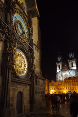 Prague (Czech Republic). Night view of the Prague Astronomical Clock (Staroměstský orloj) in the Old Town