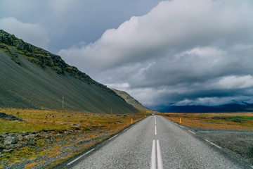 The road going over the horizon, Icelandic landscape.