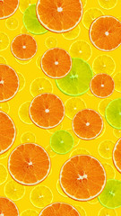 Fototapeta na wymiar cute set with orange slices of orange, lemon and citron for menu or recipe, concept of vegetarian, vitamin and wholesome food, background for textiles, postcards, wallpapers, facebook history format