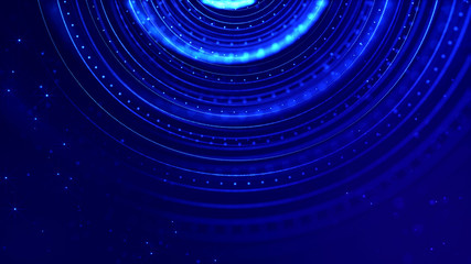 abstract sci-fi background with glow particles form curved lines, surfaces, hologram structures or virtual digital space. Deep blue motion design background of microworld or cosmic space. Spheres 16