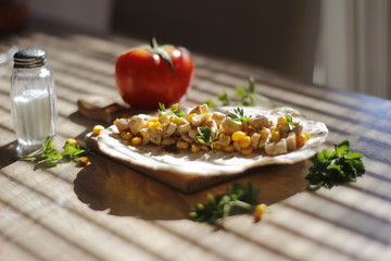 Mexican tacos  with chicken and corn