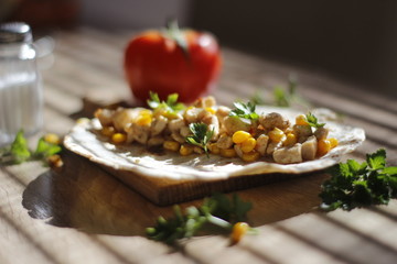 Mexican tacos  with chicken and corn