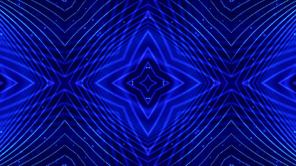 abstract sci-fi background with glow particles form curved lines, surfaces, hologram structures or virtual digital space. Blue motion design background with symmetrical pattern. Cross structure 31