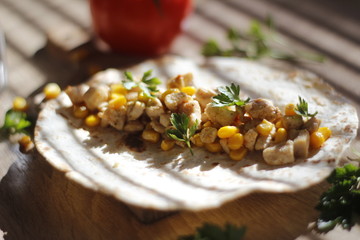 Mexican tacos  with chicken and corn