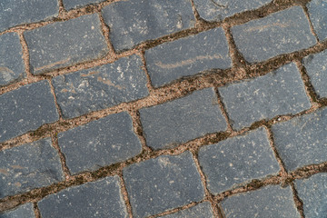 Background image of texture of a pedestrian road paved with paving stones