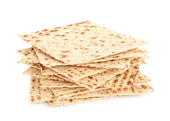 Passover matzos isolated on white. Pesach celebration
