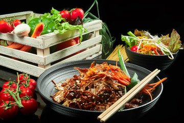 Beef Noodles in a Bowl with Cashew