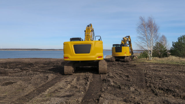 gecleaned bager und baustelle tagebau rekultivierung grundst&uuml;ck erschliesung bauen baustelle