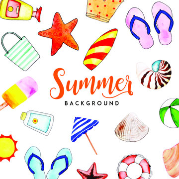 Watercolor Summer Elements Multipurpose Background