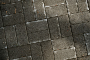 Texture of paving slabs overgrown with grass. Background image of a stratum stone