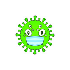 Fototapeta premium Green Virus. Corona Virus with many eyes and protective mask. Microbiology And Virology Concept icon. Wuhan virus maskot. Dangerous pandemic smiley and emoticon. Corona-virus Quarantine logo, symbol.