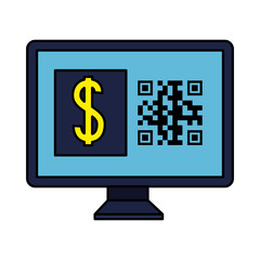 qr code inside computer and dollar design of technology scan information business price communication barcode digital and data theme Vector illustration