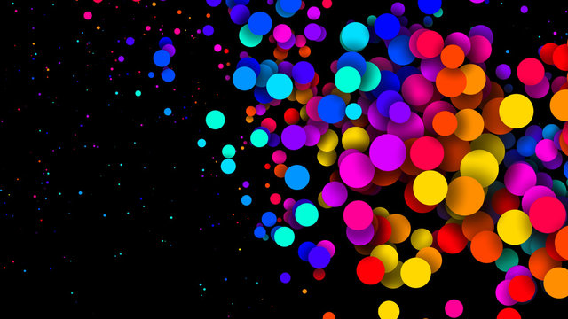 Abstract simple background with beautiful multi-colored circles or balls in flat style like paint bubbles in water. 3d render of particles, colored paper applique. Creative design background 18
