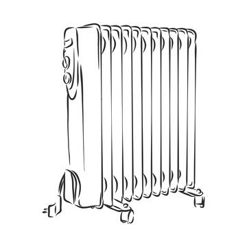 recommend clip art: electric heater, oil radiator, vector sketch illustration