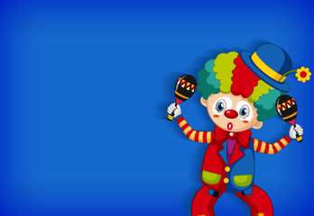 Obraz na płótnie Canvas Background template design with funny clown playing maracas