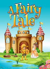 Font design for word a fairy tale with knight and princess
