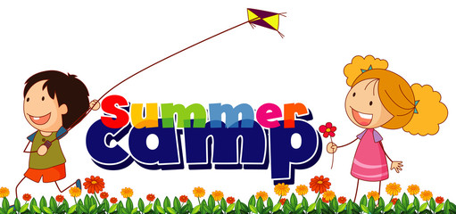 Font design for word summer camp with kids in the park