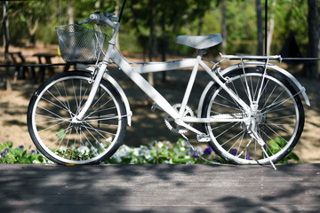 Fototapeta na wymiar bicycle white on garden