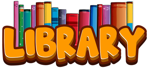 Font design for word library with many books in background