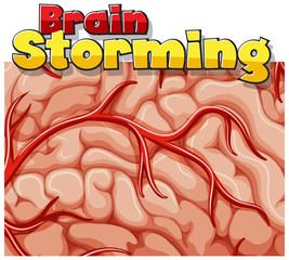 Font design for word brain storming with human brain in background
