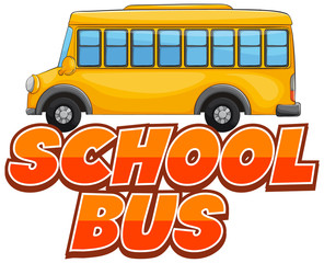 Font design for word school bus with school bus on white background