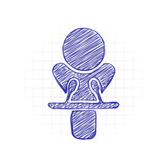 Speaker icon. Man and microphones. Hand drawn sketched picture with scribble fill. Blue ink. Doodle on white background