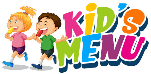 Font design for word kid's menu with kids eating popsicle