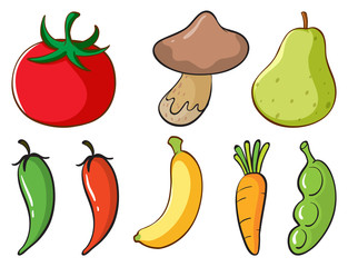 Large set of fruits and vegetables on white background